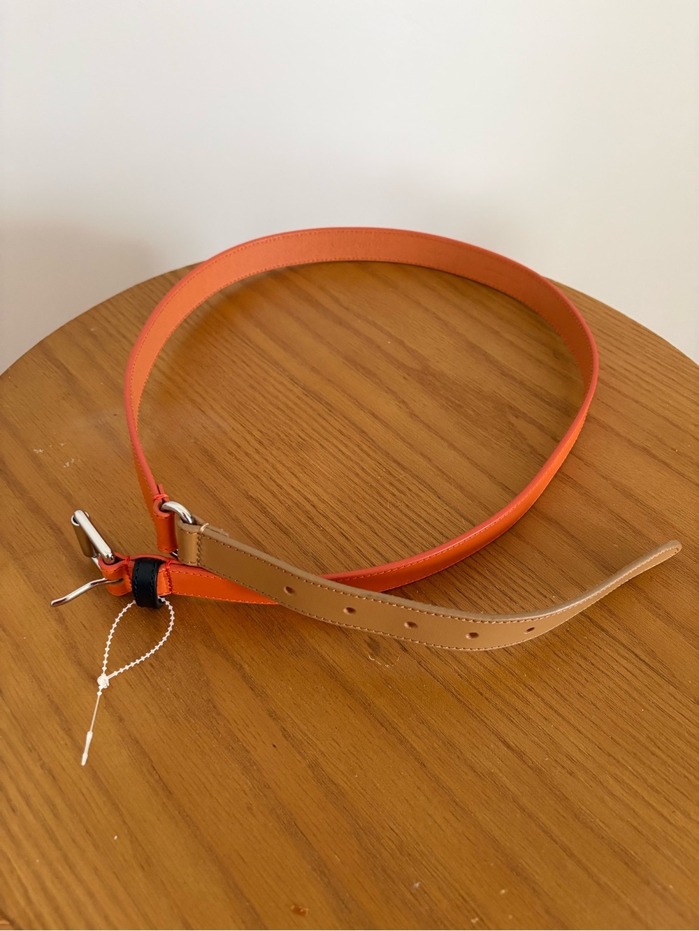 Talbots Orange and Tan Leather Belt with Silver Buckle Size L.
